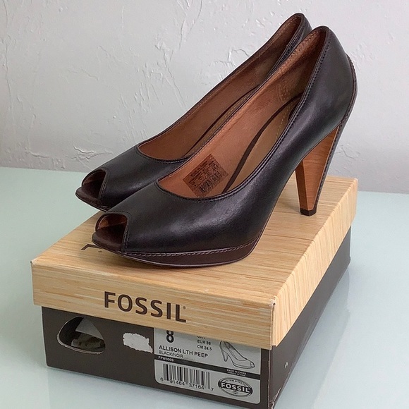 Fossil Allison Leather Peep toe wood heels platform size 8 EUC - Picture 10 of 16